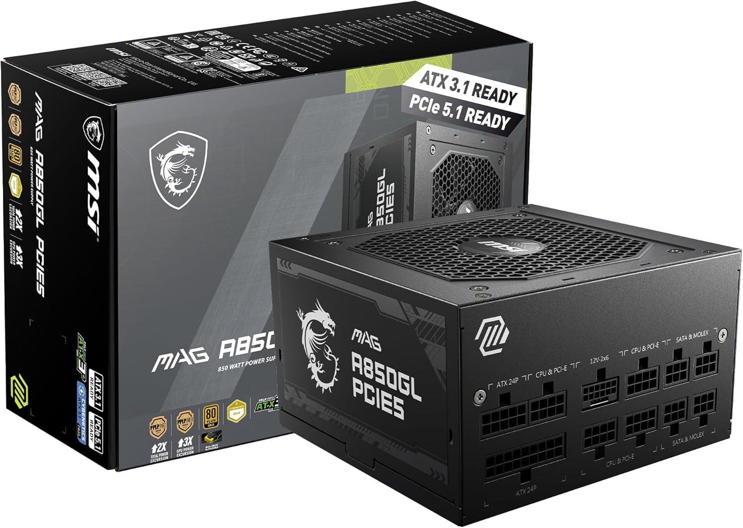 MSI MAG A850GL PCIE 5.1 & ATX 3.1 Gaming Power Supply - Full Modular