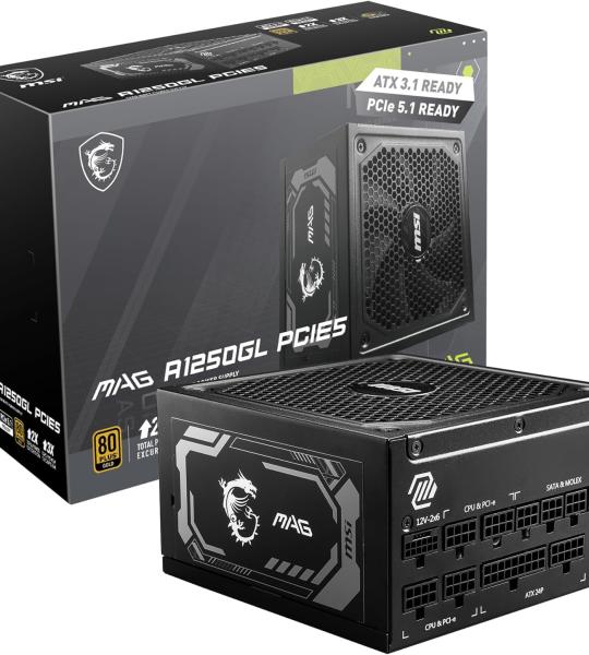 MSI MAG 1250GL PCIE 5 Gaming Power Supply - ATX 3.1 & PCIE 5.1 Ready