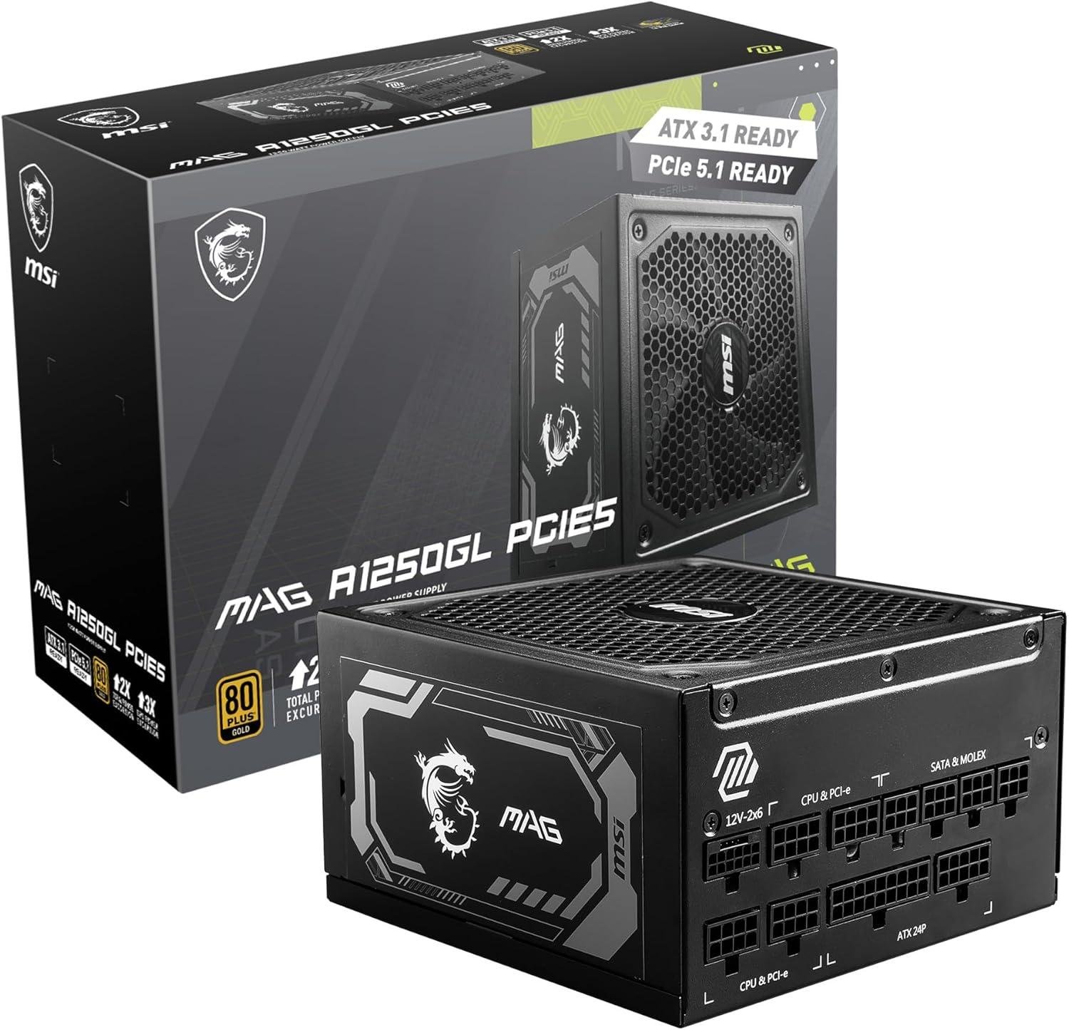 MSI MAG 1250GL PCIE 5 Gaming Power Supply - ATX 3.1 & PCIE 5.1 Ready